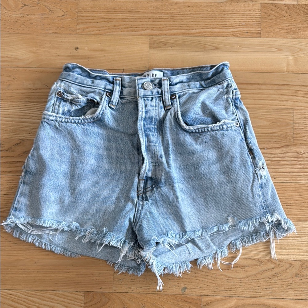 Agolde Denim Blue Frayed Women's Shorts 24
